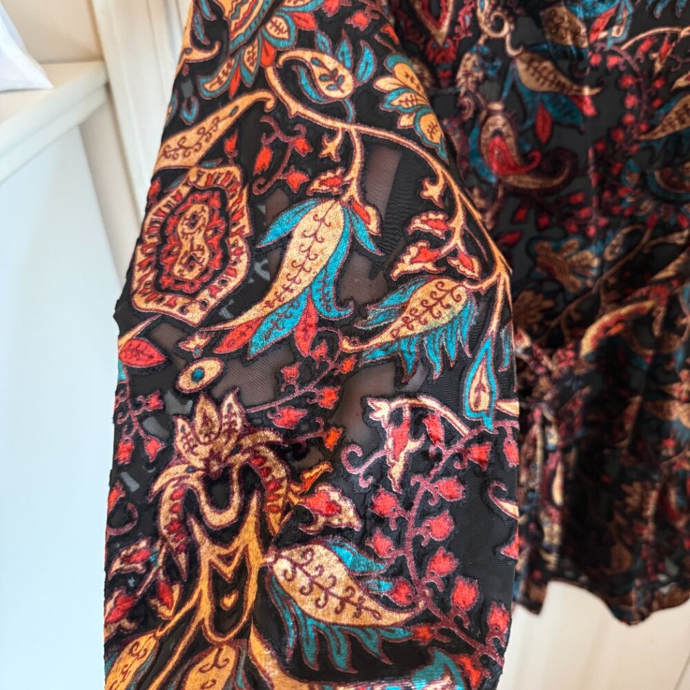 Venus Jewel Tone Burnout Velvet Long Sleeve Dress Size 2 - Picture 5 of 6